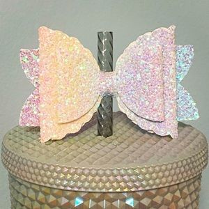 Pastel Glitter Bow Straw Topper